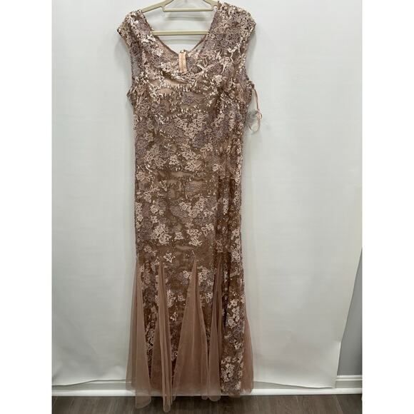 NWT Alex Evenings Womens Rose Gold Cap Sleeve Embroidered Fit and Flare Dress 14 - Picture 3 of 15